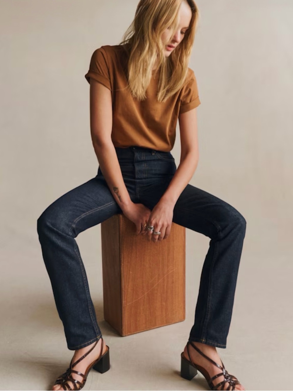 Sezane Short Sleeve Tee in Caramel Brown